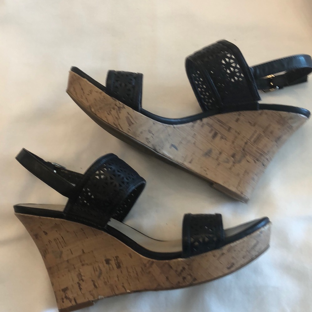 Unisa Black Cork Wedge Sandals sz 9